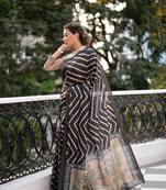 Olive printed cotton saree with blouse