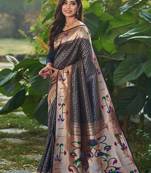 Teal woven kanchipuram silk saree with blouse