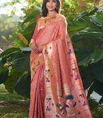 Orange woven raw silk saree with blouse