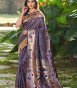 Sea green woven tussar silk saree with blouse