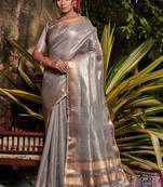 Grey embroidered organza saree with blouse