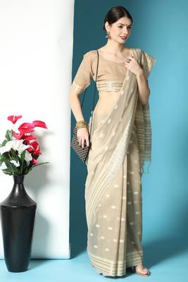 Blue woven tussar silk saree with blouse 1