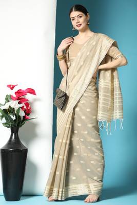 Blue woven tussar silk saree with blouse 2