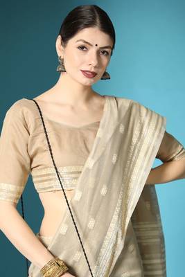 Blue woven tussar silk saree with blouse 3