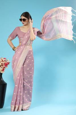 Royal blue woven raw silk saree with blouse 1