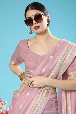 Royal blue woven raw silk saree with blouse 2