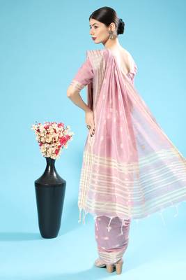 Royal blue woven raw silk saree with blouse 3