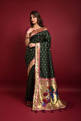 Pink woven banarasi silk saree with blouse 1