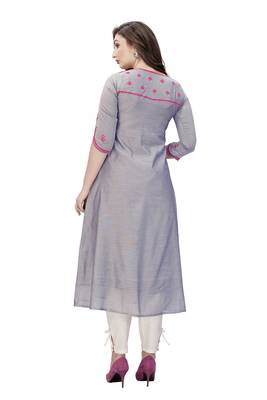 Trendmalls Grey embroidered chanderi ethnic Party Wear Festive Casual Wedding CHIKANKARI Premium Kurtis & Kurta  1