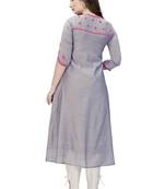 Trendmalls Grey embroidered chanderi ethnic Party Wear Festive Casual Wedding CHIKANKARI Premium Kurtis & Kurta 