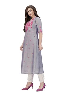 Trendmalls Grey embroidered chanderi ethnic Party Wear Festive Casual Wedding CHIKANKARI Premium Kurtis & Kurta  3