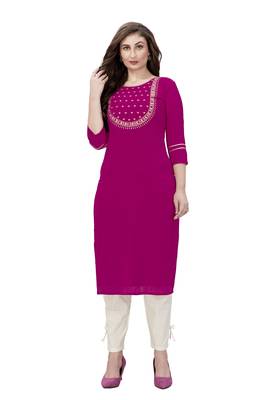 Trendmalls Pink embroidered cotton cotton-kurtis  1