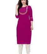 Trendmalls Pink embroidered cotton cotton-kurtis 