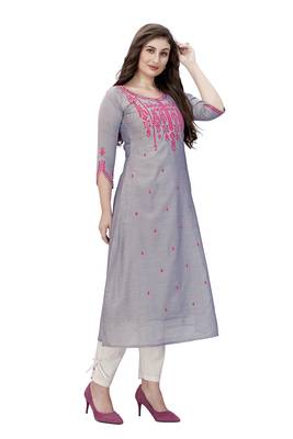 Trendmalls Grey embroidered chanderi ethnic Party Wear Festive Casual Wedding CHIKANKARI Premium Kurtis & Kurta  5