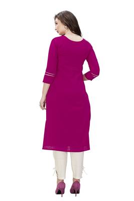 Trendmalls Pink embroidered cotton cotton-kurtis  2