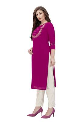 Trendmalls Pink embroidered cotton cotton-kurtis  3