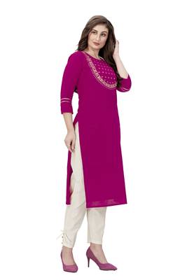 Trendmalls Pink embroidered cotton cotton-kurtis  4