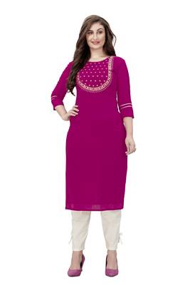 Trendmalls Pink embroidered cotton cotton-kurtis  5