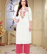 Trendmalls Beige embroidered cotton cotton Party Wear Festive Casual Wedding CHIKANKARI Premium Kurtis & Kurta 