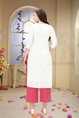 Trendmalls Beige embroidered cotton cotton Party Wear Festive Casual Wedding CHIKANKARI Premium Kurtis & Kurta  2