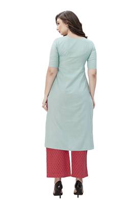 Trendmalls Sky-blue embroidered cotton ethnic Party Wear Festive Casual Wedding CHIKANKARI Premium Kurtis & Kurta  1