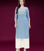 Trendmalls Sky-blue embroidered cotton ethnic Party Wear Festive Casual Wedding CHIKANKARI Premium Kurtis & Kurta