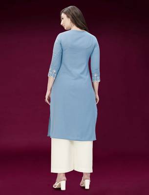 Trendmalls Sky-blue embroidered cotton ethnic Party Wear Festive Casual Wedding CHIKANKARI Premium Kurtis & Kurta  3