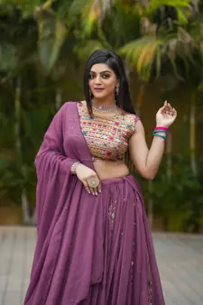 Voolka Super Pink Fox Georgette Fabric With Sequence Embroidery Work Designer Lehenga Choli For Womens