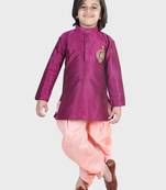 BownBee Hand Embroidered Silk Dhoti Kurta for Boys- Purple
