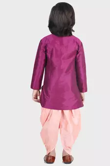 BownBee Hand Embroidered Silk Dhoti Kurta for Boys- Purple
