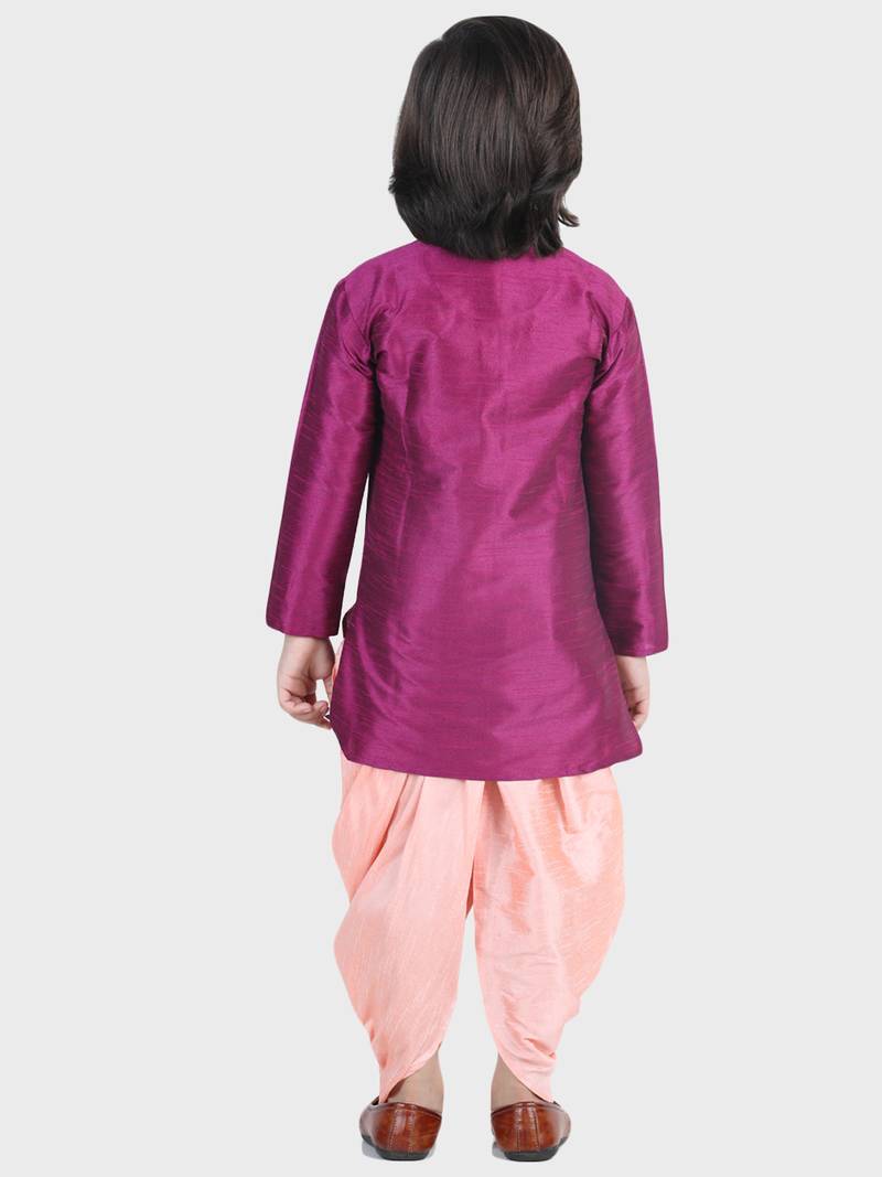 BownBee Hand Embroidered Silk Dhoti Kurta for Boys- Purple