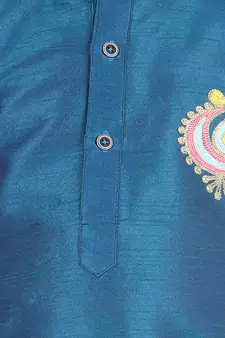 BownBee Hand Embroidered Silk Dhoti Kurta for Boys- Blue