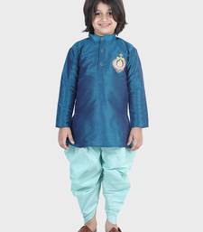 BownBee Hand Embroidered Silk Dhoti Kurta for Boys- Blue