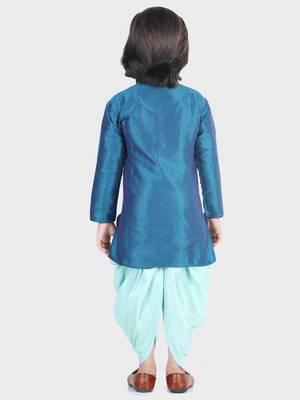 BownBee Hand Embroidered Silk Dhoti Kurta for Boys- Blue 5