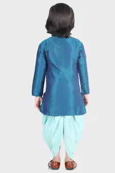 BownBee Hand Embroidered Silk Dhoti Kurta for Boys- Blue