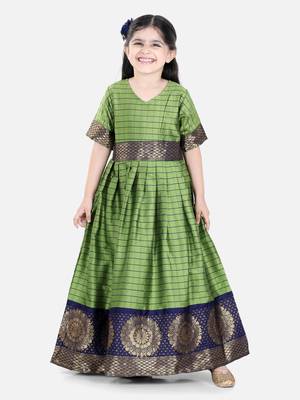BownBee Silk South Indian Party Gown for Girls- Green 1