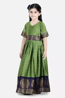 BownBee Silk South Indian Party Gown for Girls- Green