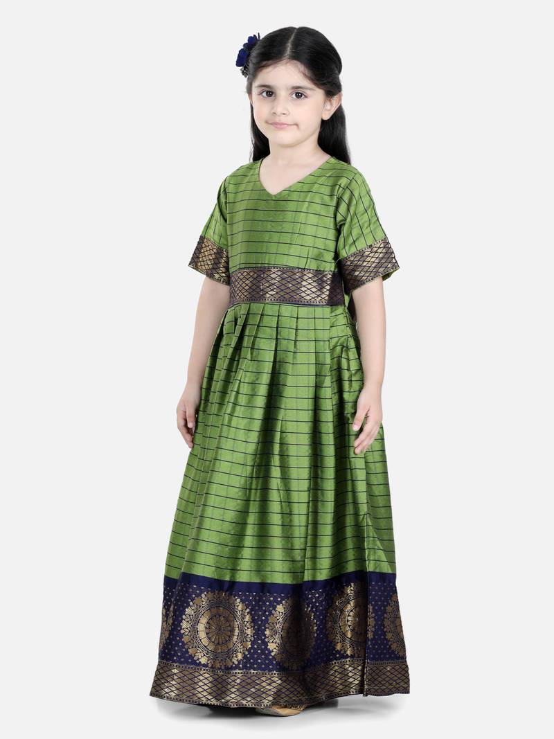 BownBee Silk South Indian Party Gown for Girls- Green
