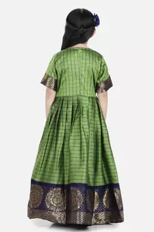 BownBee Silk South Indian Party Gown for Girls- Green