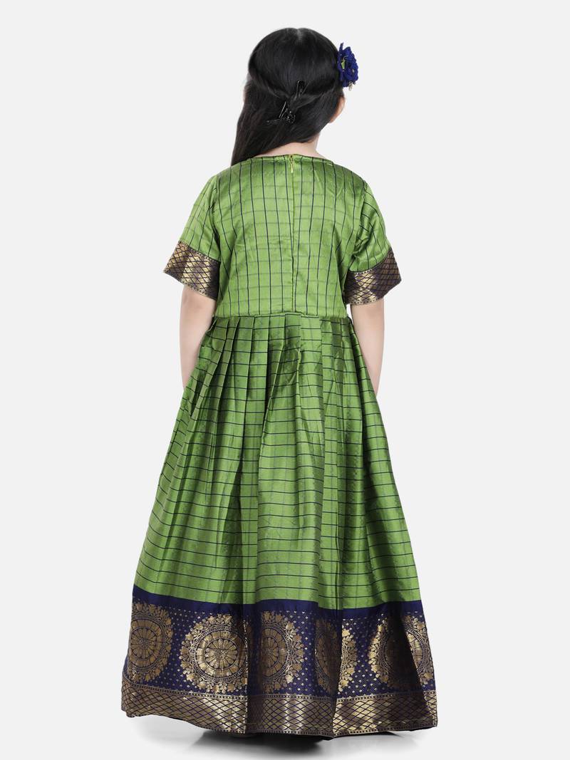 BownBee Silk South Indian Party Gown for Girls- Green