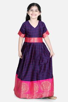 BownBee Silk South Indian Party Gown for Girls- Blue