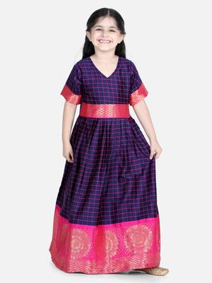 BownBee Silk South Indian Party Gown for Girls- Blue 1
