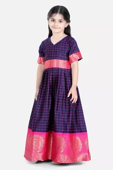 BownBee Silk South Indian Party Gown for Girls- Blue