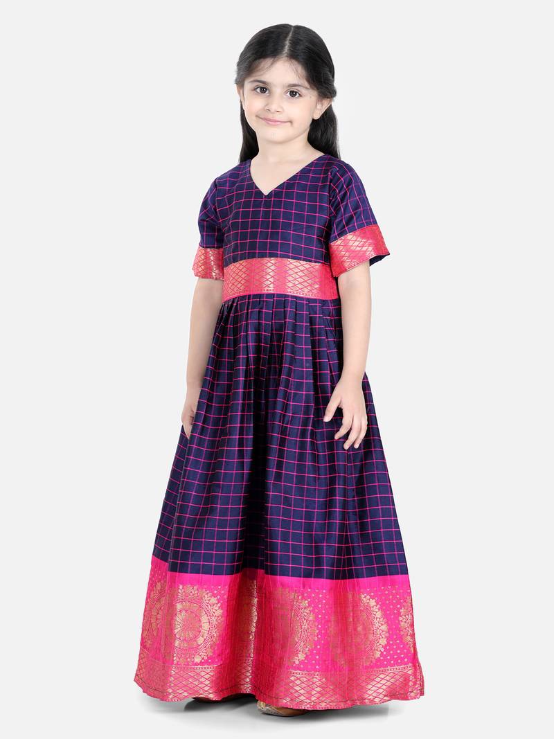 BownBee Silk South Indian Party Gown for Girls- Blue
