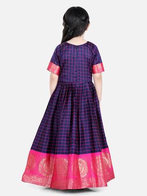 BownBee Silk South Indian Party Gown for Girls- Blue 3