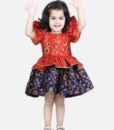 BownBee Jacquard Ruffle Sleeve Frock Party Dress for Girls-Orange