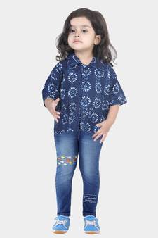BownBee Printed Half Sleeve Pure Cotton Shirt for Boys- Indigo