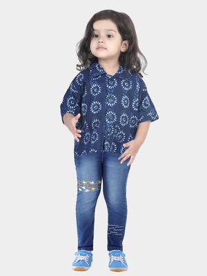 BownBee Printed Half Sleeve Pure Cotton Shirt for Boys- Indigo 1