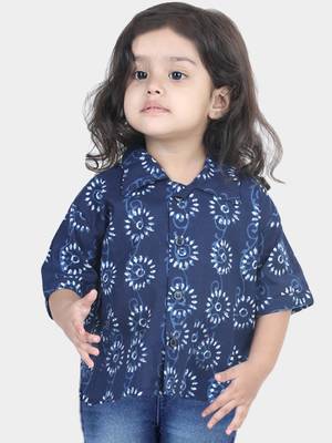 BownBee Printed Half Sleeve Pure Cotton Shirt for Boys- Indigo 3