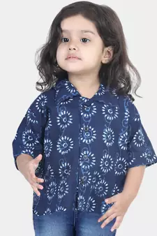 BownBee Printed Half Sleeve Pure Cotton Shirt for Boys- Indigo